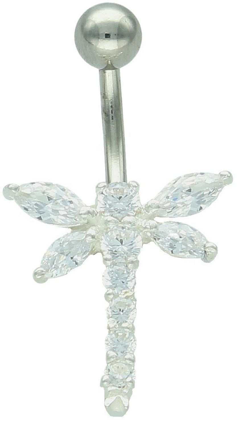 Kolczyk do pępka srebrny 925 – Ważka z białą cyrkonią  Stylowa biżuteria damska.jpg